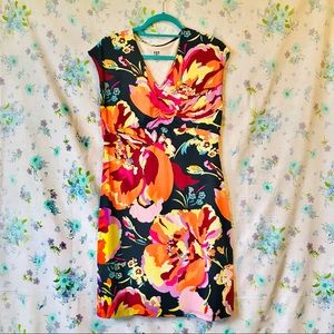 Title Nine Daring Dress, Bright Floral Pattern, Ruched Front, Diamalete Fabric
